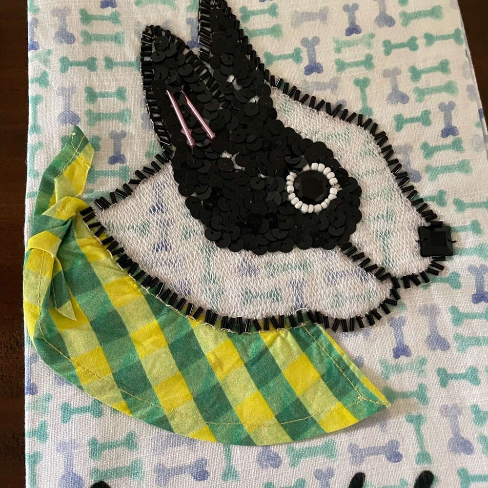 NEW Anthropologie Bone Appetit Dog Kitchen Dish Towel Sequin - Picture 4 of 4